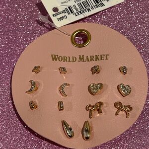 Cost Plus World Market Gold Tone Mixed Stud Earring Set on Pink Card